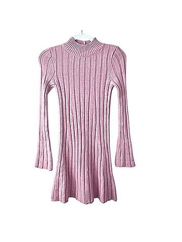Anthropologie Mock Neck A-Line Ribbed Sweater Mini Dress Casual Dress (view 1)