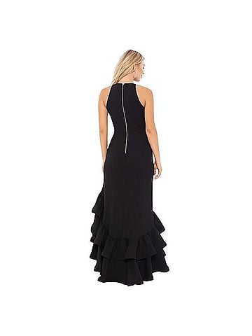 Betsy & Adam Scuba Crepe Ruffle Slit Bottom Gown Cocktail Dress (view 2)