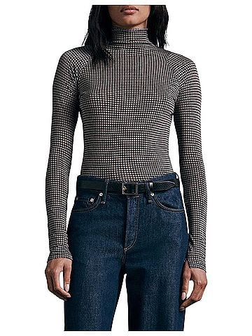 Rag & Bone Shaw Geo Print Paneled Funnel Neck Long Sleeve Sheer Long Sleeve Blouse (view 1)