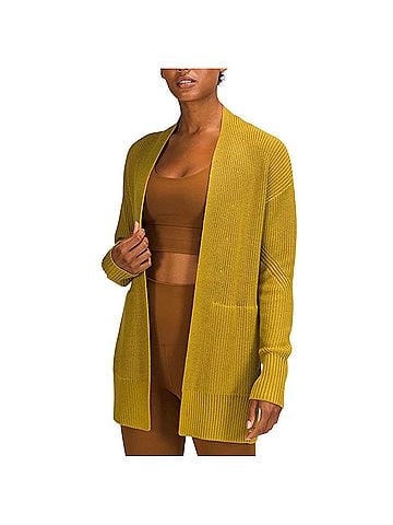Lululemon Athletica Cashlu Sweater Knit Auric Gold Wrap Cardigan (view 1)
