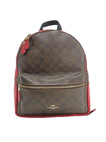 Coach Coach Signature Backpack F32200 Leather Red Dark Brown Women's COACH (view 2)