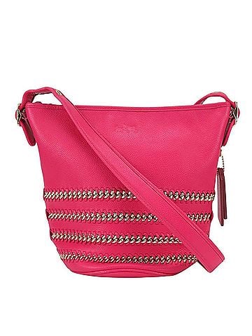 Coach Coach Shoulder Bag, Bucket Style, 35373, Leather, Shocking Pink, Crossbody, Chain, Braided, Women's, COACH (view 2)