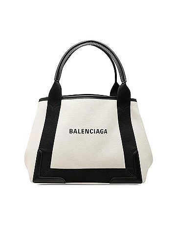 Balenciaga Balenciaga Navy Cabas S Tote Bag Handbag 339933 Ivory Black Canvas Leather Women's BALENCIAGA (view 1)