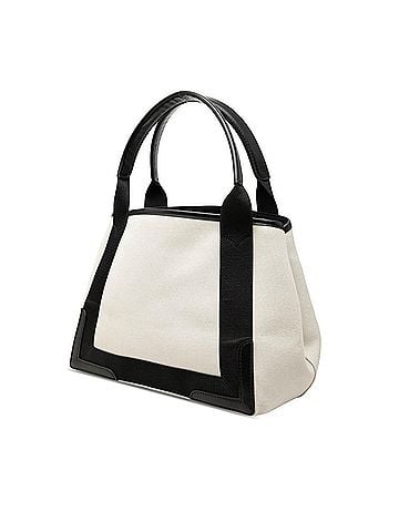 Balenciaga Balenciaga Navy Cabas S Tote Bag Handbag 339933 Ivory Black Canvas Leather Women's BALENCIAGA (view 2)