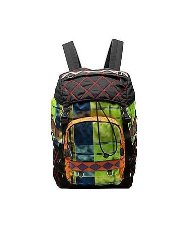 Prada Prada Triangle Logo Plate Backpack, Multicolor Black Red Nylon Leather, Women's PRADA (view 1)