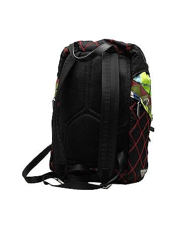 Prada Prada Triangle Logo Plate Backpack, Multicolor Black Red Nylon Leather, Women's PRADA (view 2)