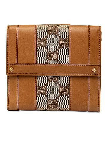 Gucci Gucci GG Canvas Bi-fold Wallet with Double Snap Closure, 120927, Beige/Brown Leather/Canvas, Women's, GUCCI (view 1)