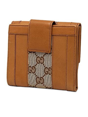 Gucci Gucci GG Canvas Bi-fold Wallet with Double Snap Closure, 120927, Beige/Brown Leather/Canvas, Women's, GUCCI (view 2)