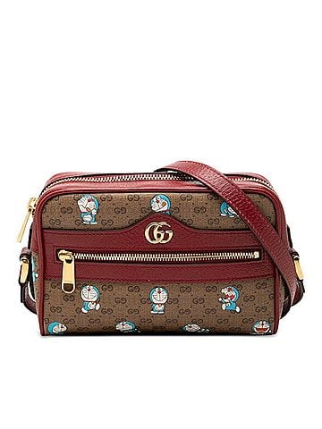 Gucci Gucci x Doraemon GG Supreme Crossbody Mini Shoulder Bag 647784 Brown Bordeaux Leather Women's GUCCI (view 1)