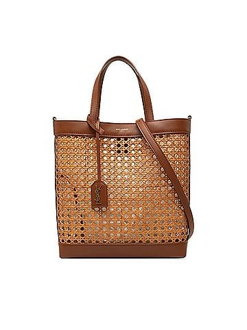 Saint Laurent Saint Laurent Toy Wicker North South Tote Bag, Basket Shoulder Handbag, Crossbody 2-Way, 655161, Natural Brown Rattan Leather, Women's SAINT LAURENT (view 1)