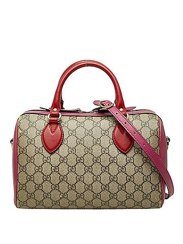 Gucci Gucci GG Supreme Mini Boston Bag Shoulder 2-way 409529 Beige Pink Red Leather Women's GUCCI (view 1)