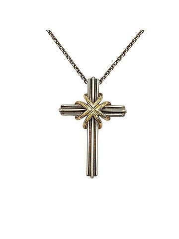 Tiffany & Co. Tiffany &amp; Co. Signature Cross Pendant Necklace, SV925 (Sterling Silver), 8.1g, 18K Yellow Gold (Silver and Combination), Women's. (view 1)