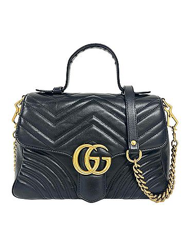 Gucci Gucci GG Marmont Small Top Handbag Shoulder Bag Leather 498110 Black Gold Hardware Women's (view 1)