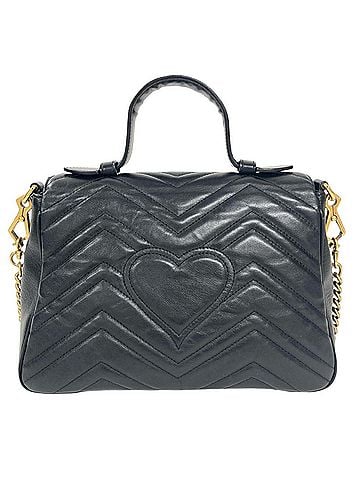 Gucci Gucci GG Marmont Small Top Handbag Shoulder Bag Leather 498110 Black Gold Hardware Women's (view 2)