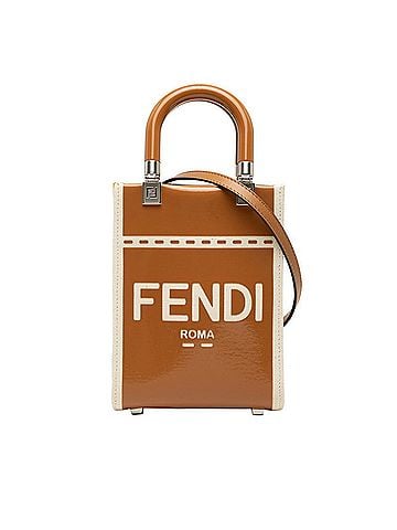 Fendi Fendi Sunshine Shopper Mini Handbag Shoulder Bag 2WAY 8BS051 Ivory Brown Canvas Patent Leather Women's FENDI (view 1)