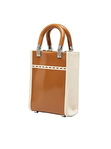 Fendi Fendi Sunshine Shopper Mini Handbag Shoulder Bag 2WAY 8BS051 Ivory Brown Canvas Patent Leather Women's FENDI (view 2)