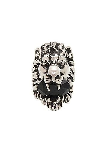 Gucci Gucci Lion Head Metal Stone Ring, Size #8 (approx.), Silver, 0362GUCCI (view 1)