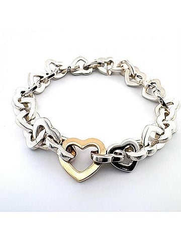 Tiffany & Co. Tiffany &amp; Co. Heart Link Bracelet, 750YG (Yellow Gold), SV925 (Sterling Silver) Chain, Silver (view 1)