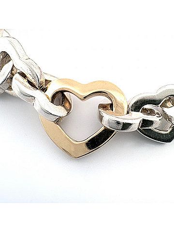 Tiffany & Co. Tiffany &amp; Co. Heart Link Bracelet, 750YG (Yellow Gold), SV925 (Sterling Silver) Chain, Silver (view 2)