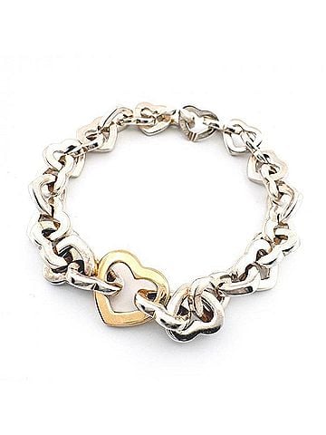 Tiffany & Co. Tiffany &amp; Co. Heart Link Bracelet, 750YG (Yellow Gold), SV925 (Sterling Silver) Chain, Silver (view 1)