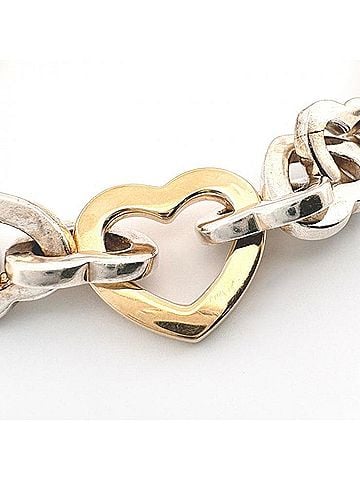 Tiffany & Co. Tiffany &amp; Co. Heart Link Bracelet, 750YG (Yellow Gold), SV925 (Sterling Silver) Chain, Silver (view 2)