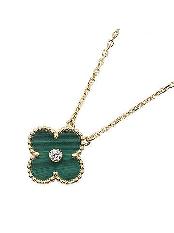 Van Cleef & Arpels Van Cleef &amp; Arpels Vintage Alhambra Malachite Diamond Necklace (18K Yellow Gold) - A women's necklace featuring diamonds and malachite. Available in gold, green, clear tones. (view 1)