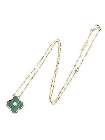 Van Cleef & Arpels Van Cleef &amp; Arpels Vintage Alhambra Malachite Diamond Necklace (18K Yellow Gold) - A women's necklace featuring diamonds and malachite. Available in gold, green, clear tones. (view 2)
