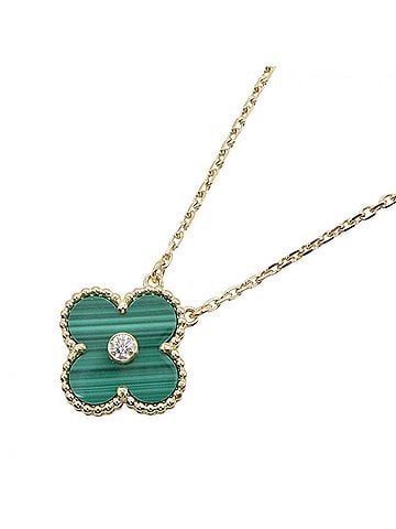 Van Cleef & Arpels Van Cleef &amp; Arpels Vintage Alhambra Malachite 1PD Necklace - Necklace, Jewelry, Diamond, 18K (Yellow Gold), Malachite, Women's, Gold Tone, Green Clear Tone (view 1)