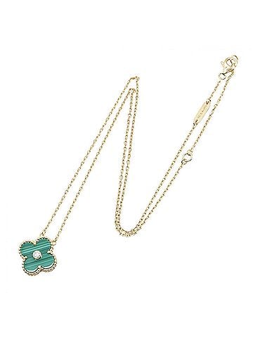 Van Cleef & Arpels Van Cleef &amp; Arpels Vintage Alhambra Malachite 1PD Necklace - Necklace, Jewelry, Diamond, 18K (Yellow Gold), Malachite, Women's, Gold Tone, Green Clear Tone (view 2)