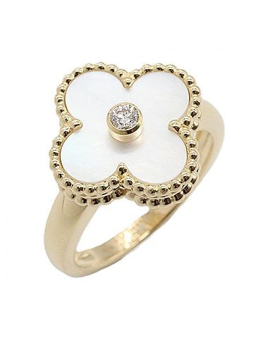 Van Cleef & Arpels Van Cleef &amp; Arpels Vintage Alhambra Mother of Pearl 1PD Ring - 18K (Yellow Gold) Diamond for Women Gold Tone, Clear White Tone VCARA41153 (view 1)