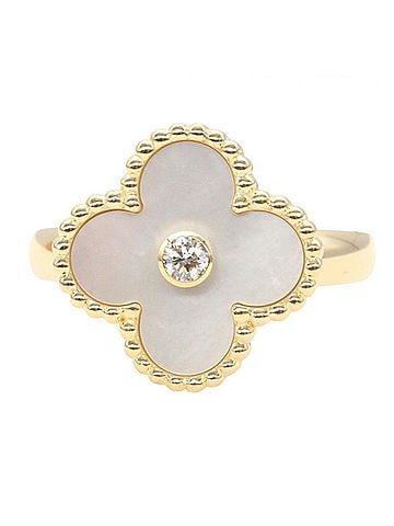 Van Cleef & Arpels Van Cleef &amp; Arpels Vintage Alhambra Mother of Pearl 1PD Ring - 18K (Yellow Gold) Diamond for Women Gold Tone, Clear White Tone VCARA41153 (view 2)