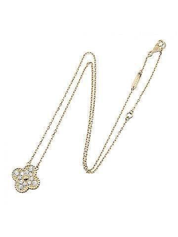 Van Cleef & Arpels Van Cleef &amp; Arpels Vintage Alhambra Diamond Necklace, 18K (Yellow Gold), Diamond, Women's, Gold Tone, Clear VCARA45300 (view 2)