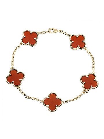 Van Cleef & Arpels Van Cleef &amp; Arpels Vintage Alhambra Carnelian 5-Motif Bracelet, 18K (Yellow Gold), Carnelian, Women's, Gold/Red Tone, VCARD35500 (view 1)