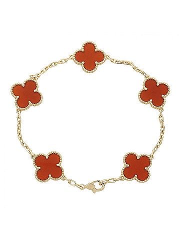 Van Cleef & Arpels Van Cleef &amp; Arpels Vintage Alhambra Carnelian 5-Motif Bracelet, 18K (Yellow Gold), Carnelian, Women's, Gold/Red Tone, VCARD35500 (view 2)