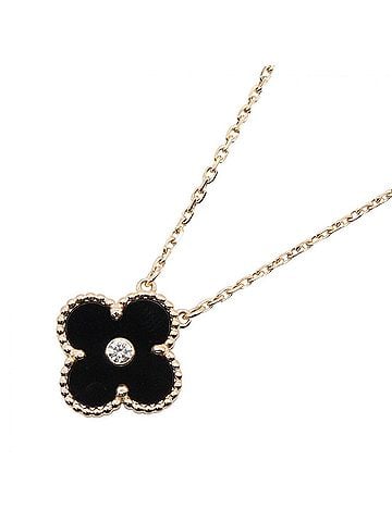 Van Cleef & Arpels Van Cleef &amp; Arpels Vintage Alhambra Onyx 1PD Necklace - 18KPG (Pink Gold) Diamond Women's Gold Tone Clear Black (view 1)