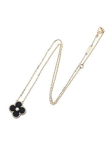 Van Cleef & Arpels Van Cleef &amp; Arpels Vintage Alhambra Onyx 1PD Necklace - 18KPG (Pink Gold) Diamond Women's Gold Tone Clear Black (view 2)