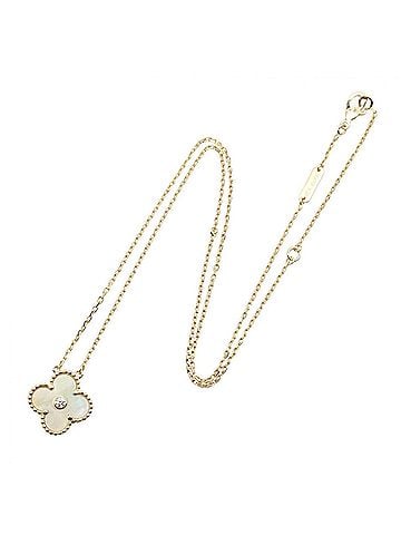 Van Cleef & Arpels Van Cleef &amp; Arpels Vintage Alhambra Yellow Mother-of-Pearl 1PD Necklace Jewelry 18K (Yellow Gold) Diamond Women's Gold Tone Clear (view 2)
