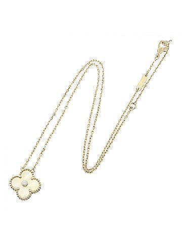 Van Cleef & Arpels Van Cleef &amp; Arpels Vintage Alhambra Yellow Mother-of-Pearl 1PD Necklace Jewelry 18K (Yellow Gold) Diamond Women's Gold Tone Clear (view 2)