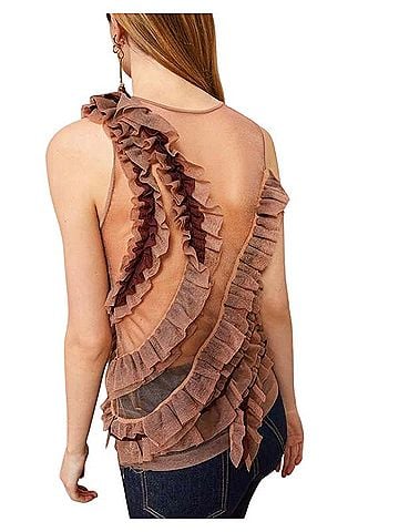 Ulla Johnson Sheer Ruffle Winnifred Top Umber Sleeveless Blouse (view 2)