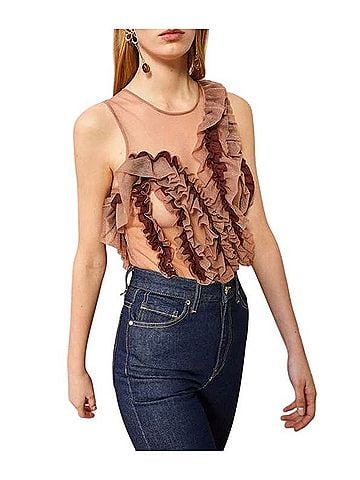 Ulla Johnson Sheer Ruffle Winnifred Top Umber Sleeveless Blouse (view 1)