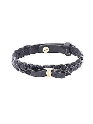 Salvatore Ferragamo Salvatore Ferragamo Vara Ribbon Bracelet, Leather Accessory, Women's, Black/Gold Tone (view 1)