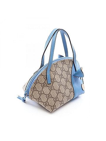 Gucci Gucci Children's Zoo GG Supreme Pig Handbag, Coated Canvas Leather, Women's, Beige/Blue, 271093 (view 2)