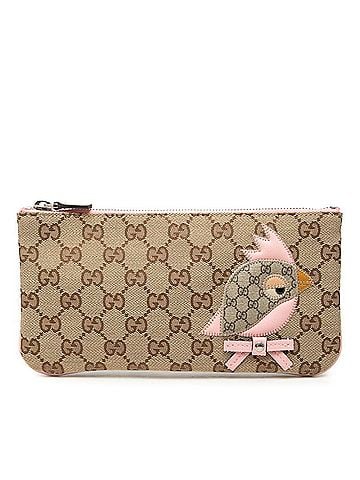 Gucci Gucci GG Canvas ZOO Parrot Handbag Pouch 284699 Beige Pink Leather Women's GUCCI (view 1)