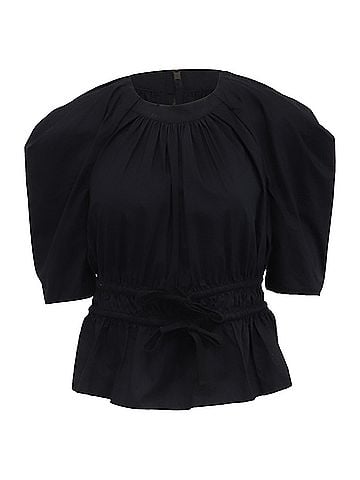 Ulla Johnson Ulla Johnson Puffed-Sleeve Tie-Waist Blouse in Black Cotton (view 1)