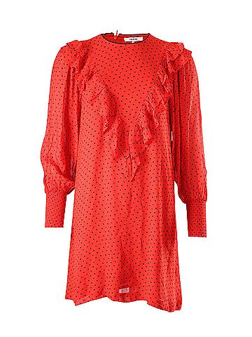 Ganni Ganni Polka Dot Ruffled Dress In Red Viscose (view 1)