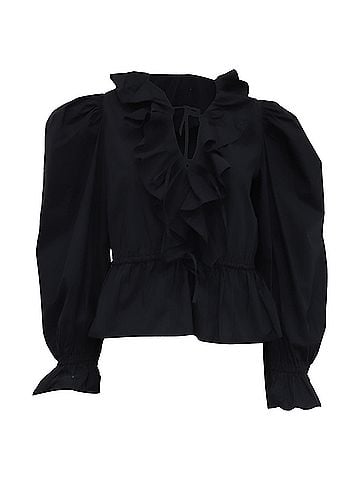 Ulla Johnson Ulla Johnson Ruffled Collar Blouse in Black Cotton (view 1)