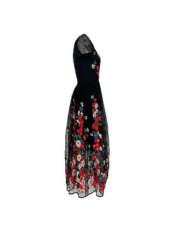 Maje Maje Raphael Floral-Embroidered Midi Dress in Black Polyester (view 2)