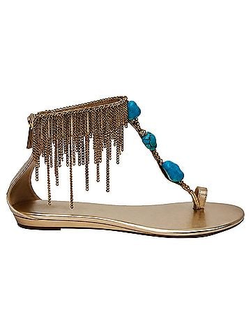 Jimmy Choo Jimmy Choo Fringed Chain Accent Flat Sandals in Gold Leather (view 1)