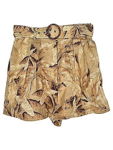 Zimmermann Zimmermann Super Eight Belted Leaf-Print Shorts in Beige Linen (view 1)