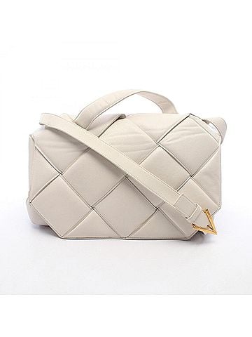 Bottega Veneta Bottega Veneta Maxi Intrecciato Padded Top Handle Bag, Shoulder Handbag, Lambskin Leather, Women's, White (641236) (view 1)